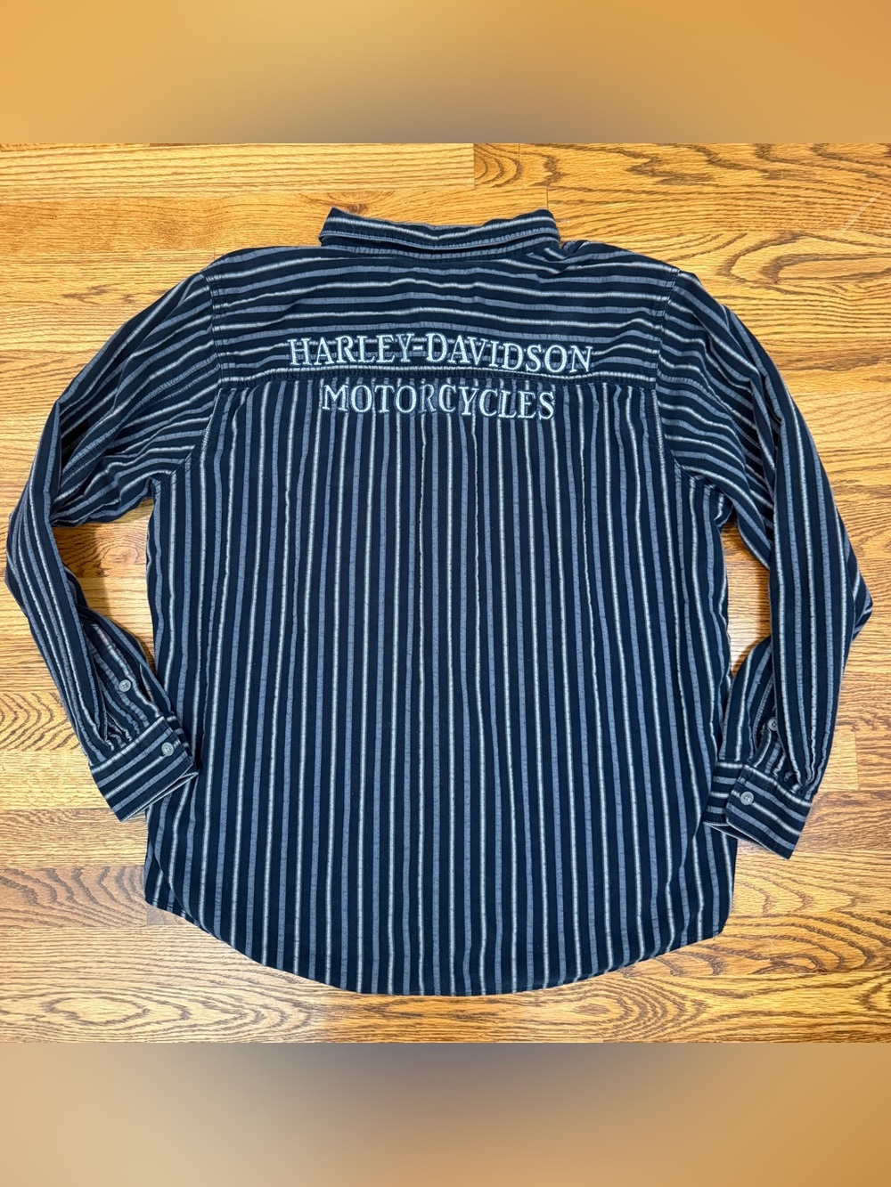 Harley-Davidson Motorcycles Button Down Shirt Mens XL Pinstripe Embroidered